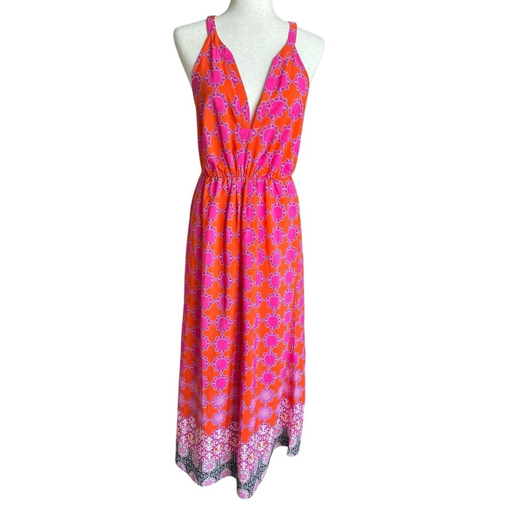 Banana Republic Geometric Print Maxi Dress Sleeveless‎ V Neck Women's 4